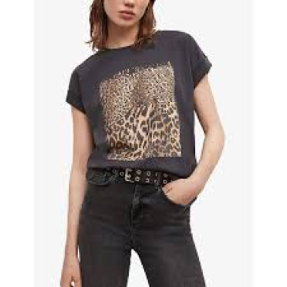All Saints Black Leopard Print Tee
